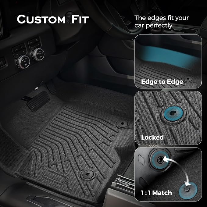 CreekT® for Chevy Silverado for GMC Sierra Floor Mats 2019-2025 2026 (Crew Cab Only, Fit with Rear Under-Seat Storage), All Weather Floor Mats for 1500/2500HD/3500HD Denali Bucket Seating Accessories
