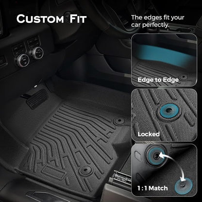 CreekT® for Chevy Silverado for GMC Sierra Floor Mats 2019-2025 2026 (Crew Cab Only, Fit with Rear Under-Seat Storage), All Weather Floor Mats for 1500/2500HD/3500HD Denali Bucket Seating Accessories