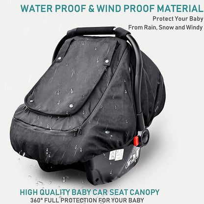 Waterproof Baby Car Seat Cover，YVMVDV Patented Cold Weather Carseat Cover for Babies,Infant Car Seat Cover Canopy for Boy Girls,Windproof Car Seat Canopy, Keeps Babies Warm and Cozy Black
