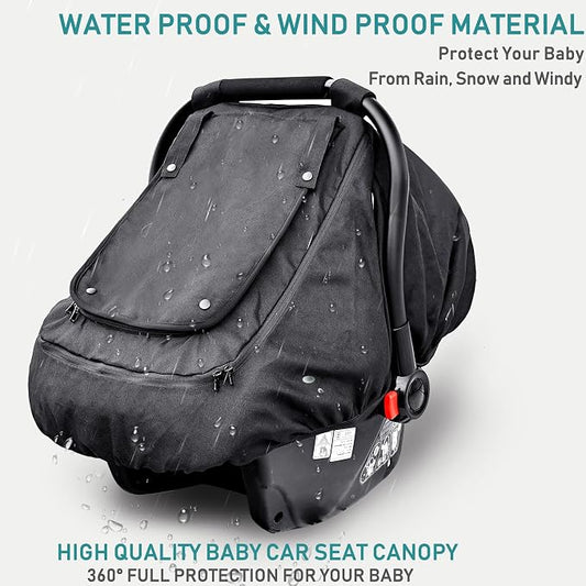 Waterproof Baby Car Seat Cover，YVMVDV Patented Cold Weather Carseat Cover for Babies,Infant Car Seat Cover Canopy for Boy Girls,Windproof Car Seat Canopy, Keeps Babies Warm and Cozy Black