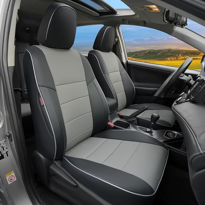 Lolcar Rav4 Seat Covers Custom Fit for Toyota Rav4 LE(NOT for Hybrid) 2013 2014 2015 2016 2017 2018,Leather Car Seat Cover for Trucks SUV Full Set,Faux Leather (Black/Gray)