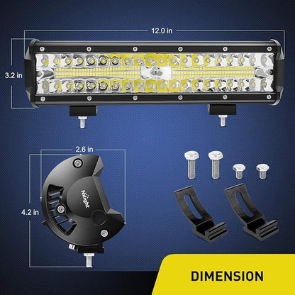 Nilight 12Inch 300W Triple Row Flood Spot Combo 30000LM Driving Boat Led Off Road Lights 16AWG Wiring Harness Kit-One Lead for Truck,2 Years Warranty