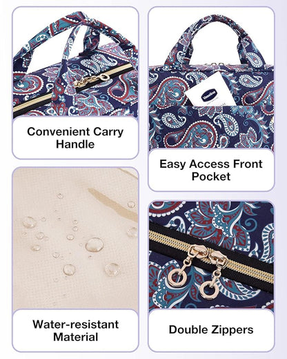 BAGSMART Toiletry Bag Travel Bag with Hanging Hook, Water-resistant Makeup Cosmetic Bag Travel Organizer for Accessories, Shampoo, Full-size Container, Toiletries (Red Paisley, Large)