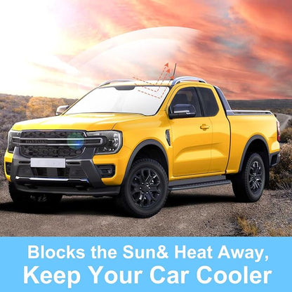 TINGLU Sun Shade for Ford Ranger 2019-2024 2025 2026 Accessories Windshield Sun Shade Window Shade UV Rays Protection Sun Visor Cover with Steering Wheel Sunshade Storage Bag