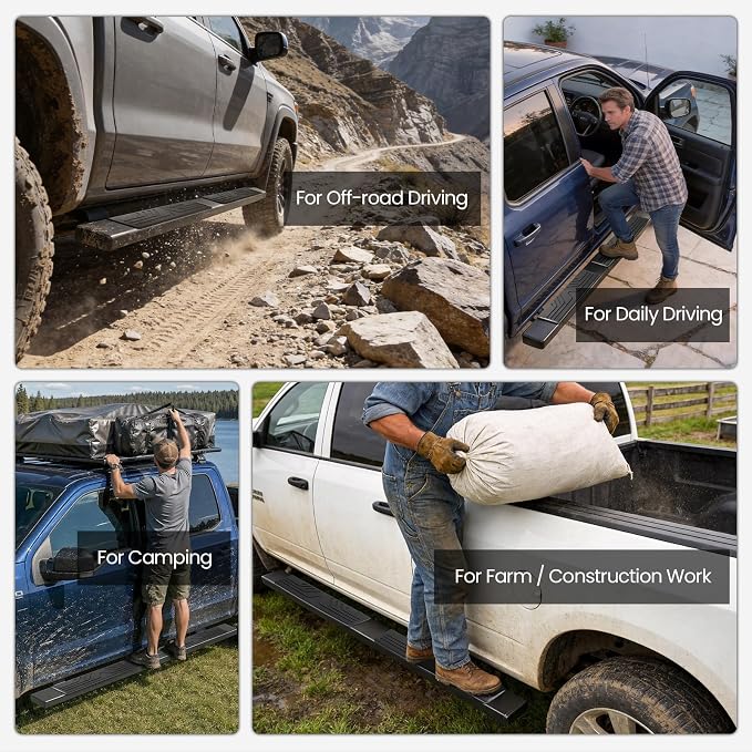 PZ 6.5" Rustproof Running Boards Side Steps Compatible with Chevy Silverado/GMC Sierra 1500 Double Cab 2019-2025,2020-2025 2500HD 3500HD,500LBS Anti-Slip Black Aluminum No Drill Truck Running Boards