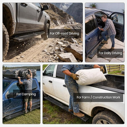 PZ 6.5" Rustproof Running Boards Side Steps Compatible with Chevy Silverado/GMC Sierra 1500 Double Cab 2019-2025,2020-2025 2500HD 3500HD,500LBS Anti-Slip Black Aluminum No Drill Truck Running Boards