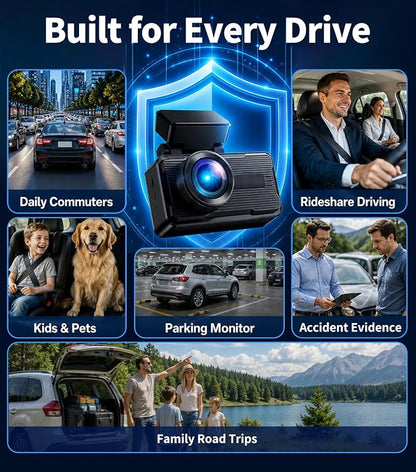 JOMISE 4K Dash Cam Front and Rear, 360° Interior Rear Camera for Cabin, Side & Rear - Dash Camera for Cars with 64GB Card, Low-Light Sensor, Wi-Fi 6 GPS, Touch Screen, HDR WDR, Support 1TB, A80T