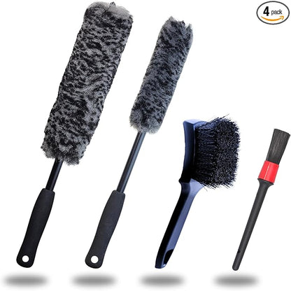 oesee Refined Long Handle Car Wheel Brush Arsenal, Soft Wheel and Rim Brush,Tire Brush, Bendable & Durable Car Wheel Rim Cleaner Brush Set for Cleaning Wheel and Tire, Large, Grey & Black