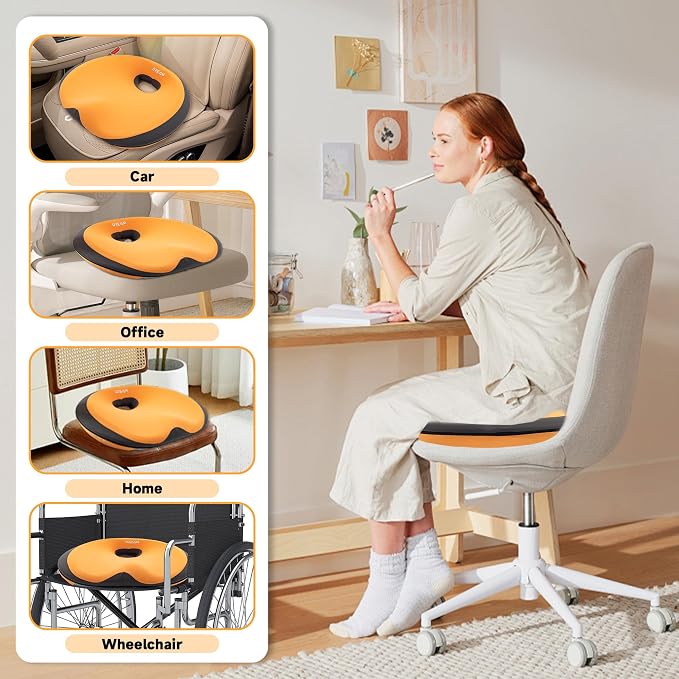 Donut Pillow Seat Cushion with Memory Foam for Tailbone Pain & Sciatica Relief - Ergonomic Hollow Office Chair Pad with Breathable Cover for Home Car Driving