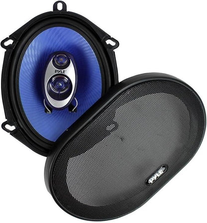 4) New Pyle PL573BL 5x7" 600 Watts 3-Way Car Coaxial Speakers Stereo Blue Four
