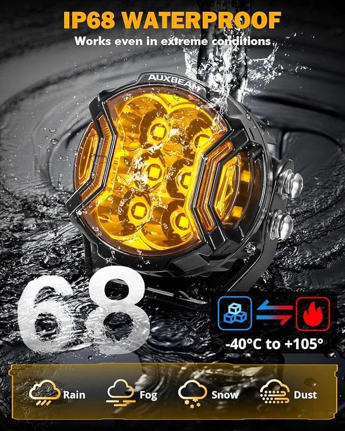 Auxbeam V-Ultra Series 3 Inch 108W LED Round Pods, 3 Modes Offroad Driving Side Shooter Light with Amber DRL, 270° Ultra-Wide Amber Cube Universal Spotlights with Covers & DT Plug Wiring Harness