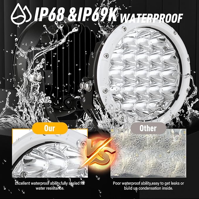 BIGLION.X 7Inch Driving Lights Spotlights Pair 210W 32000LM Round LED Spot Off Road Lights Marine Light Bar Amber Fog Headlights 12V 24V for Pickup Trucks ATV UTV Car UTE 4WD Boat