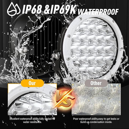 BIGLION.X 7Inch Driving Lights Spotlights Pair 210W 32000LM Round LED Spot Off Road Lights Marine Light Bar Amber Fog Headlights 12V 24V for Pickup Trucks ATV UTV Car UTE 4WD Boat