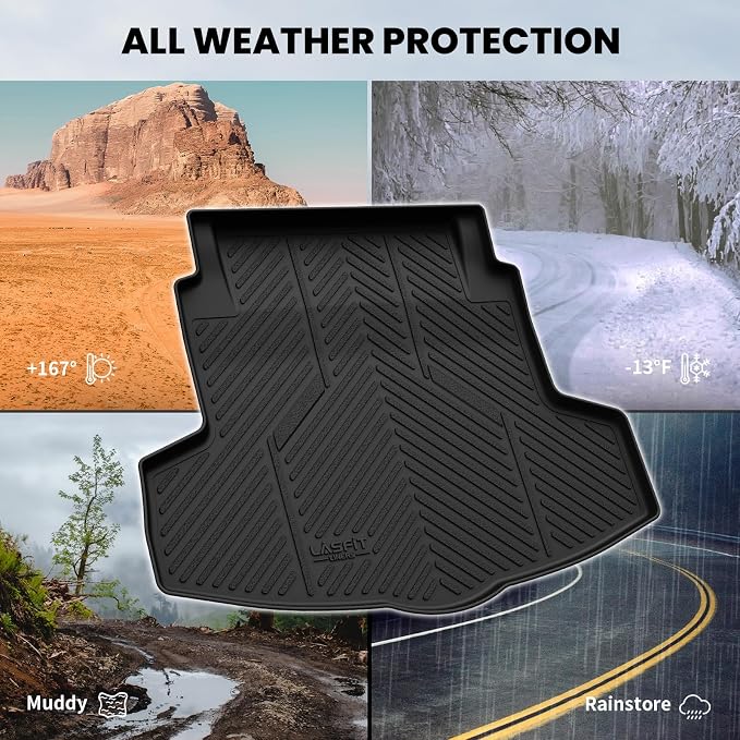 LASFIT Cargo Mat for Acura TLX 2021-2025 Sedan Custom Fit Trunk Mat Cargo Liner with Raised Edges, All Weather TPE Trunk Liner for Rear Cargo Area Protection, Black