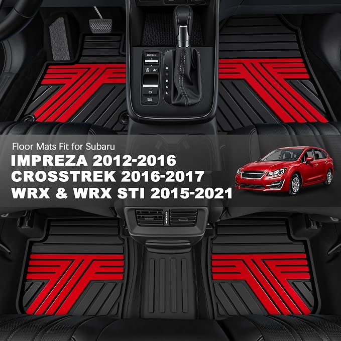 TTX LIGHTING Floor Mats Compatible with Subaru Crosstrek 2016-2017/Impreza 2012-2016/WRX 2015-2021, Custom Fit All Weather 1st & 2nd Row Floor Liners, Black & Red