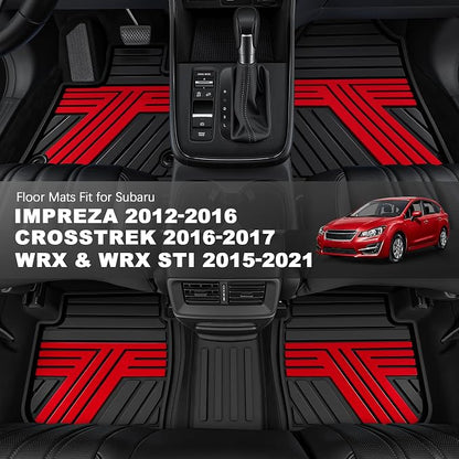 TTX LIGHTING Floor Mats Compatible with Subaru Crosstrek 2016-2017/Impreza 2012-2016/WRX 2015-2021, Custom Fit All Weather 1st & 2nd Row Floor Liners, Black & Red