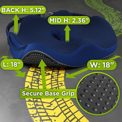 Medium Truck Seat Cushion for Truck Driver Seat Cushion - Upgraded Back Support, CertiPUR-US® Certified - Thick Memory Foam, Pain Relief for Hours of Driving, Trucker Approved Big Rig - Navy