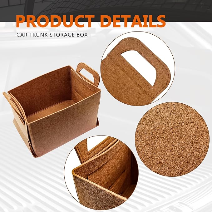 Felt Car Trunk Organizer, Foldable Vehicle Storage Box, Large Capacity Multi-Purpose Automotive Interior Accessories for Cars, SUV, Sedan, Truck (Brown)