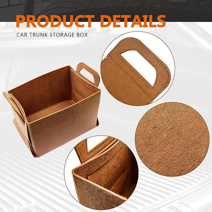 Felt Car Trunk Organizer, Foldable Vehicle Storage Box, Large Capacity Multi-Purpose Automotive Interior Accessories for Cars, SUV, Sedan, Truck (Brown)