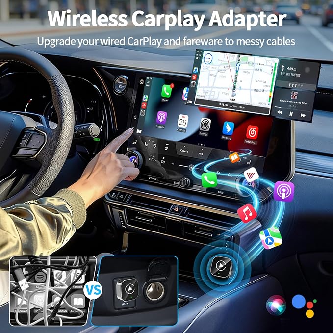 PWireless Wireless CarPlay Adapter & Android Auto Dongle 2026 Upgraded, Fast Auto-Connect, Stable Connection, Mini Size Plug & Play Adapter for iPhone & Android Auto Compatible Cars (Black)