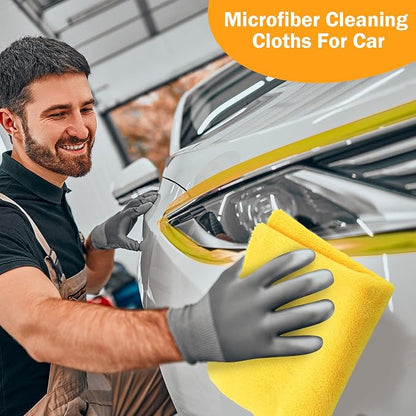 Tallew 16 Pcs Car Microfiber Towels Buffing Drying Wash Cleaning Cloths Plush Large Towels Thick Care Polishing Detailing Waxing Scratch Proof Towel, 15.75 x 15.75 Inch (Yellow)