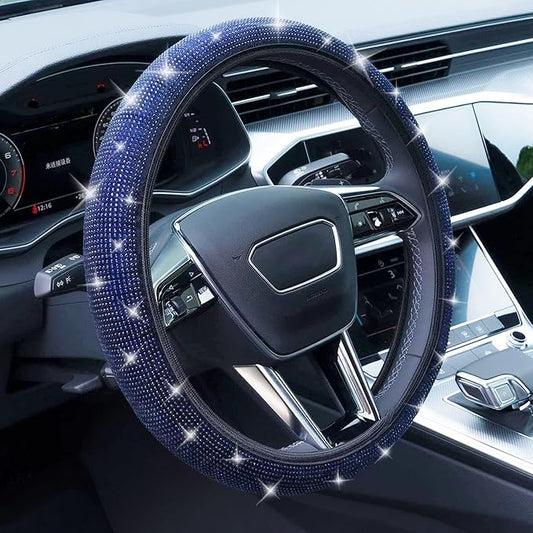 Bling Steering Wheel Cover, Rhinestone Steering Wheel Cover with Crystal Diamond for Women, Sparkling Car Wheel Protector Universal Fit 14-15 inches - Royal Blue
