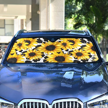 Cars Front Sun Shade Windshield,Foldable Reflective Sun Visor Sunflower Cow Print Pattern Windshield Sunshade Cover,Blocks UV Ray Sun Protect Interior Keep Cool,57" x 31.5 "Inches