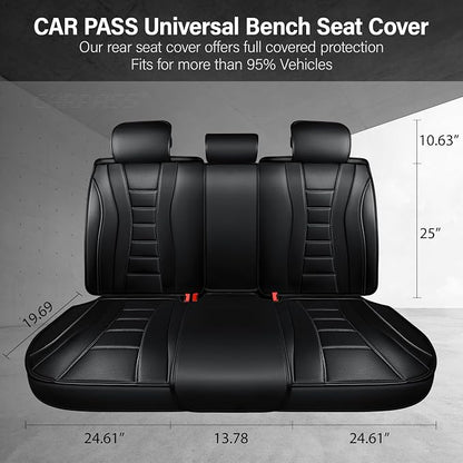 CAR PASS Nappa Leather Back Seat Covers, Universal FIT Piping Leather Rear Seat Cover for Cars,Sedan,SUV,Truck 3D Foam Waterproof Breathable Luxury Seat Covers, Comfort Durable Airbag Compatible Black