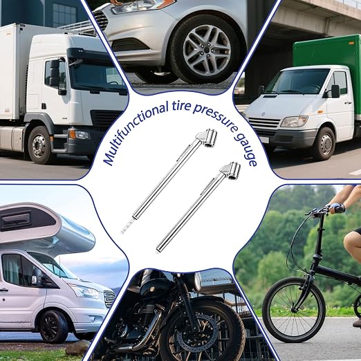 2Pcs Tire Pressure Gauge Dual Head Pencil Tire Gauge 10-120PSI Heavy Duty Dual Foot Air Pressure Gauges for Truck Car Motorcycle Bicycle