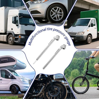 2Pcs Tire Pressure Gauge Dual Head Pencil Tire Gauge 10-120PSI Heavy Duty Dual Foot Air Pressure Gauges for Truck Car Motorcycle Bicycle