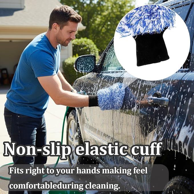 12 Pcs Microfiber Car Wash Mitts, Scratch Free Ultra Absorbent Car Sponge Glove Cleaner Wash Mitts for Car, Wheel Trucks, Home Cleaning, Machine Washable 11"L x 7.5"W (Black and White, Blue and White)