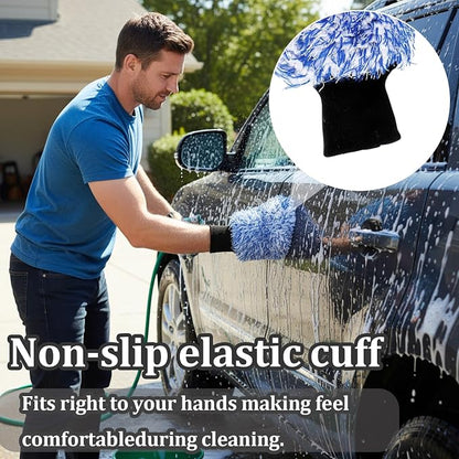 12 Pcs Microfiber Car Wash Mitts, Scratch Free Ultra Absorbent Car Sponge Glove Cleaner Wash Mitts for Car, Wheel Trucks, Home Cleaning, Machine Washable 11"L x 7.5"W (Black and White, Blue and White)