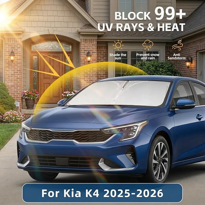 Windshield Sun Shade for Kia K4 2025-2026 Sunshade Front Window Shade Custom Fit K4 Accessories Sun Visor Foldable Shade Blocks UV Rays Accessories