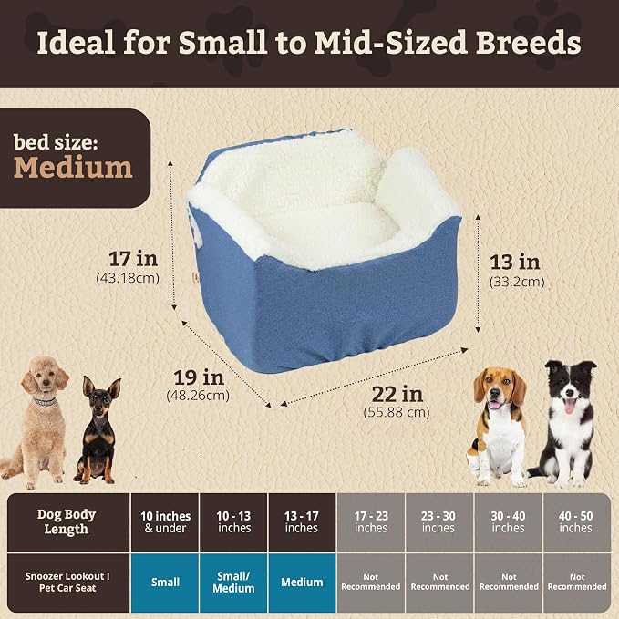 SNOOZER PET Products Lookout 1 Dog CAR SEAT, Denim Diamond, Medium