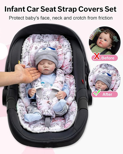 Infant Car Seat Insert with Extra Headrest, Adjustable Carseat Head Support for Preemie to Toddler, 2 in 1 Breathable Air Mesh Car Seat Insert for Newborn, Mink Dot Baby Car Seat Cushion for Stroller