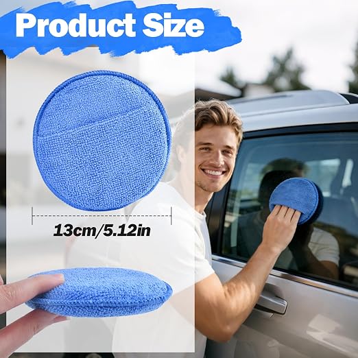 12 Pack Microfiber Wax Applicator Pads with Finger Pocket,Foam Car Wax Applicator Polishing Pads Microfiber Applicator Pad for Car Detailing & Cleaning (5 inch, Blue)