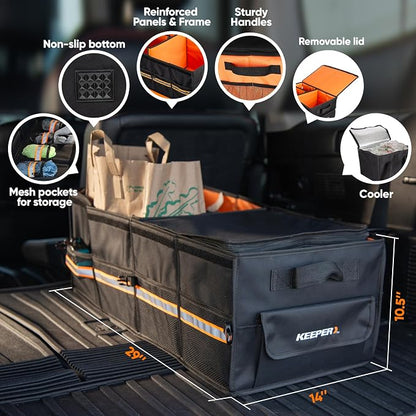KEEPER Extra Large Trunk Organizer with Cooler, 70L, Multi-Compartment Collapsible Car Organizers and Storage, Non-Slip Bottom, Suitable for SUV, Minivan, and Cars
