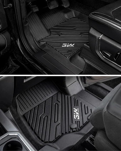 3W Floor Mats Fit for Ford F250 F350 F450 F550 2017-2025 2026 Super Duty Crew Cab with Under Seat Storage, All Weather TPE Custom Fit F 250 Floor Liner(Not for Vinyl Floor), Front Row,2-pc Black