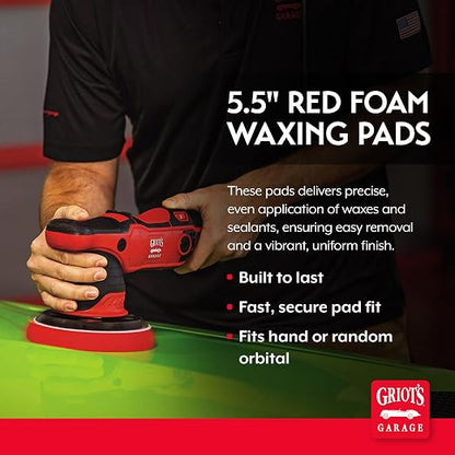 Griot's Garage 5.5” Red Foam Waxing Pads for Car Detailing, Polishing and Buffing Pads for Use with Waxes and Sealants, 10525, Set of 2