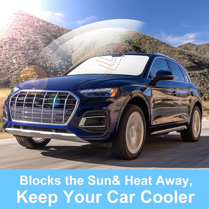 TINGLU Sun Shade for Audi Q5 2018-2024 2025 2026 Accessories Windshield Sun Shade Window Shade UV Rays Protection Sun Visor Cover with Steering Wheel Sunshade Storage Bag