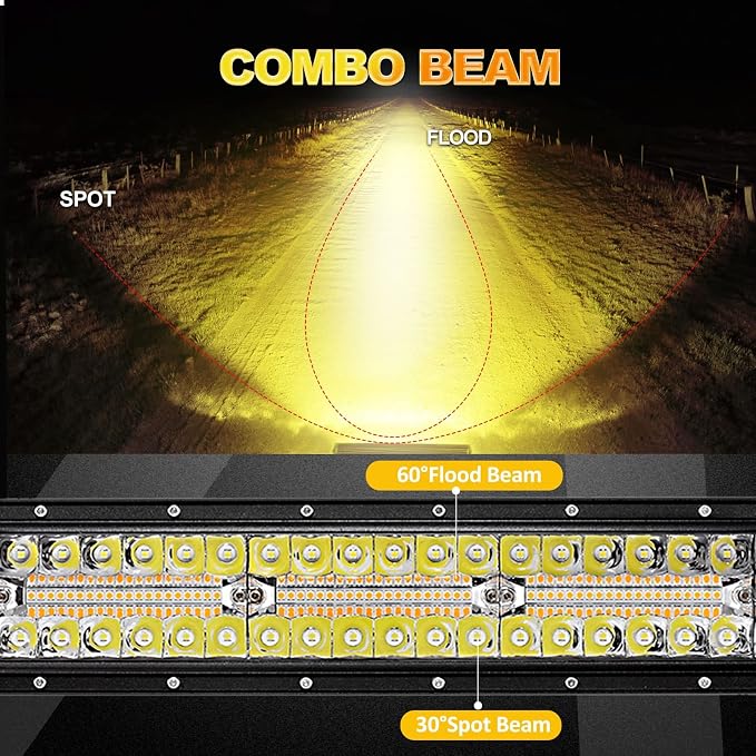 Auxbeam 42 Inch LED Light Bar, 240W Curved Amber White Strobe Lights, 6 Modes Spot Flood Combo Beam Fog Driving Light for Car Jeep Off Road SUV UTV with 10FT Wiring Harness
