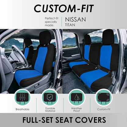 FH Group Custom Fit Car Seat Covers Specifically Made for 2022-2026 Nissan Frontier, Full Set Blue Ultraflex Neoprene Waterproof Automotive Seat Covers for Pickup Truck, Nissan Accessories
