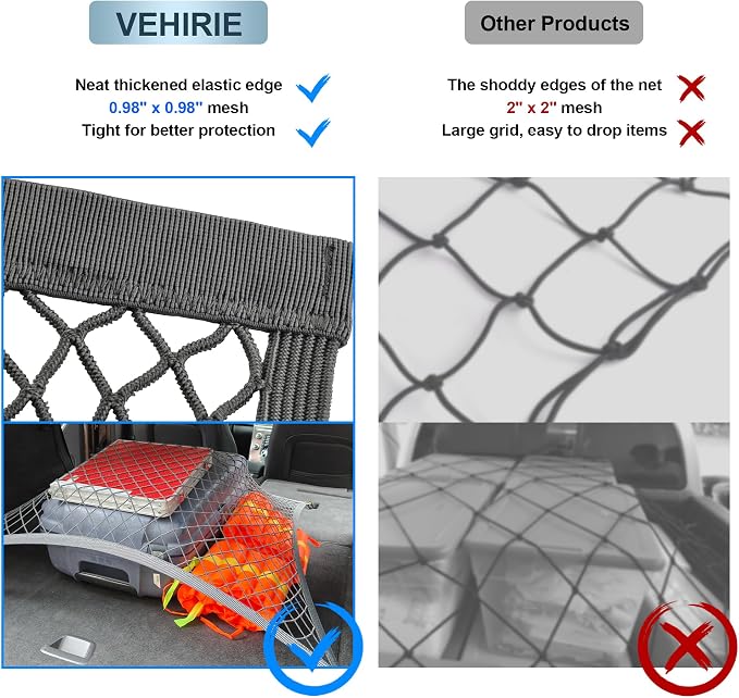 Elastic Cargo Net for SUV, Car Trunk Net Organizer with ABS Hook Storage Mesh Cargo Nets 27.5 x 19.6 Inch for Truck Bed Tailgate Netting Accessories Gray