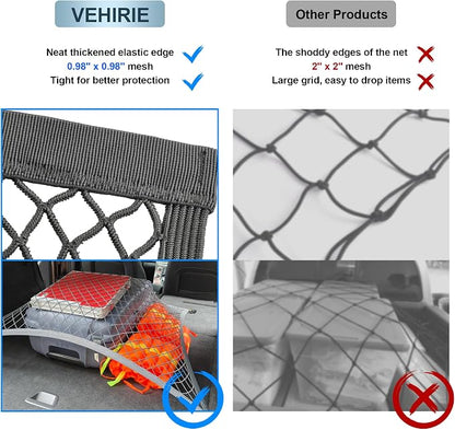 Cargo Net for SUV Trunk Organizer Elastic Storage Mesh Net with ABS Hook 31.5x23.6 Inches Stretch to 70.8x47.2 Inches Cargo Netting for Pickup Trucks Tailgate Accessories Gray