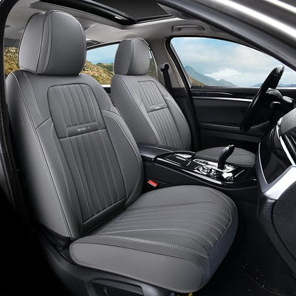 Coverado Front Seat Covers, Car Seat Cover, Gray Seat Covers for Cars, 2PCS Car Seat Protector,Waterproof Faux Leather Car Seat Cushion, Luxury Seat Cushions, Auto Seat Covers Fit for Most Vehicles