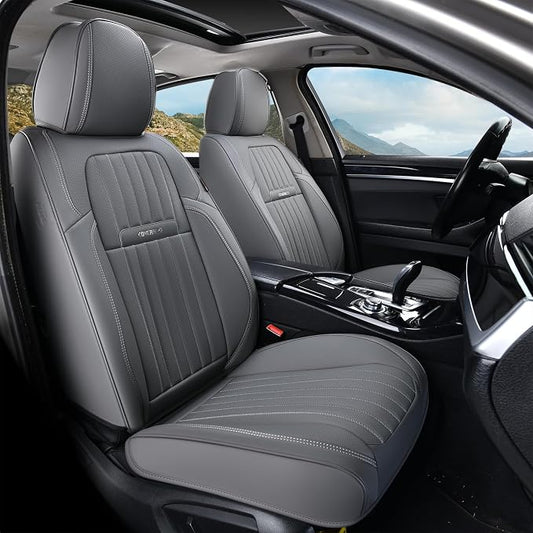 Coverado Front Seat Covers, Car Seat Cover, Gray Seat Covers for Cars, 2PCS Car Seat Protector,Waterproof Faux Leather Car Seat Cushion, Luxury Seat Cushions, Auto Seat Covers Fit for Most Vehicles