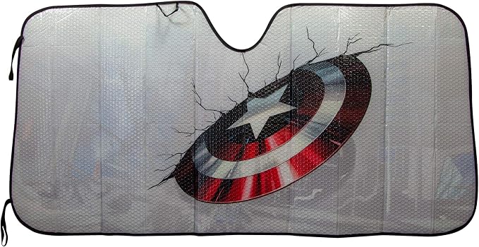 Plasticolor 003756R01 Captain America Marvel Broken Shield Accordion Bubble Sunshade