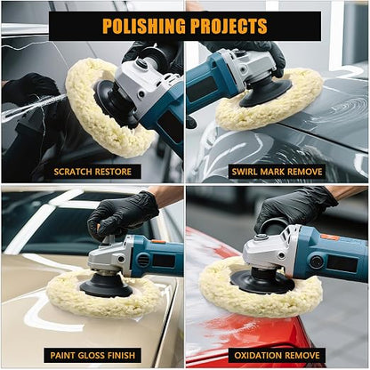 VIBRATITE 8 Inch Wool Buffing Pads, Natural Wool Polishing Pads, Hook and Loop Buffing Pad for Polisher, Cutting and Compounding, Car Polishing