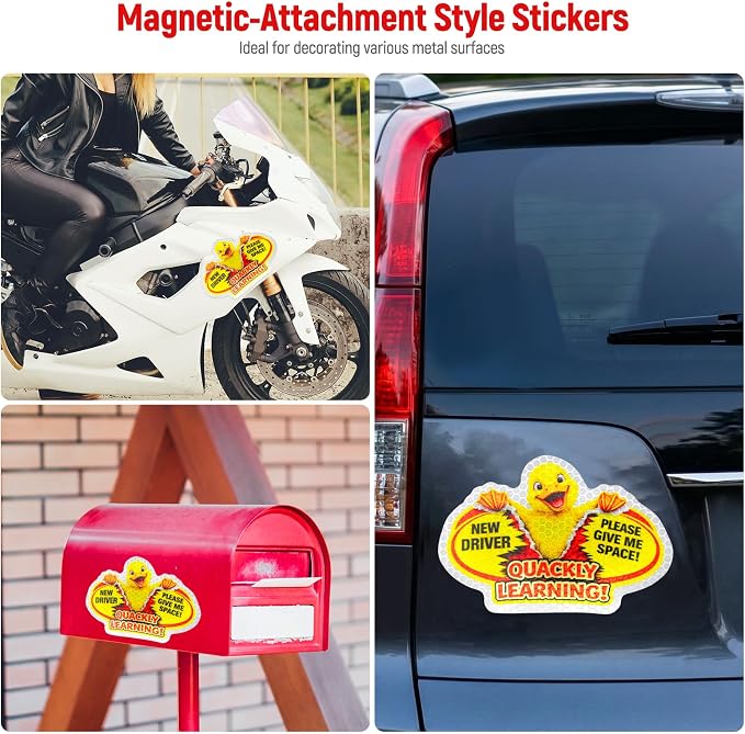 3 Pcs Reflective Student Driver Magnet and Stickers Set - Funny Animal New Driver Safety Signs for Car, Waterproof & Weatherproof High Visibility Vehicle Bumper Decals, Magnet + Stickers (Duck)