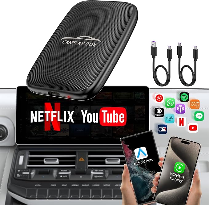 2025 Upgraded Wireless CarPlay and Android Auto Adapter -Built in YouTube Support TF Card,Magic Car Play AI Box Convert Wired to Wireless Dongle, Apple Carplay Adapter for Cars from 2016